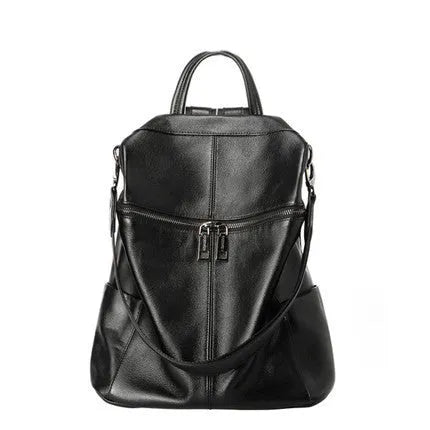 Women's genuine leather retro backpack in large and small size options with multiple compartments