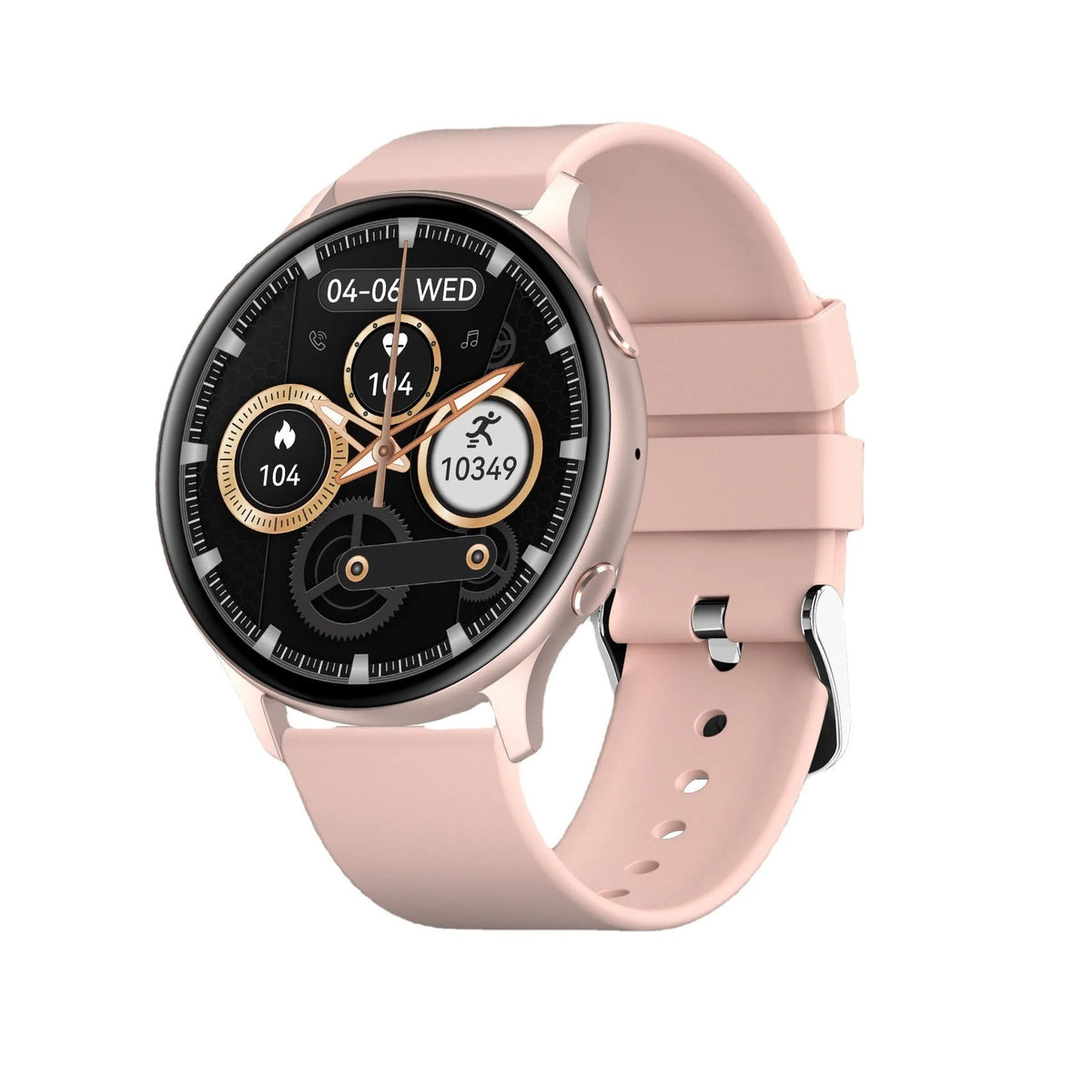 Smart watch with Bluetooth call, 1.32in TFT screen, silicone strap, magnetic charging cable, Black Gold Pink colours