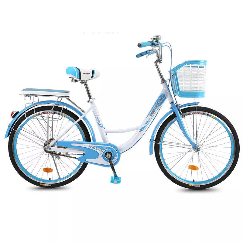 Adult lightweight commuter bicycle with high carbon steel frame in various colors and sizes