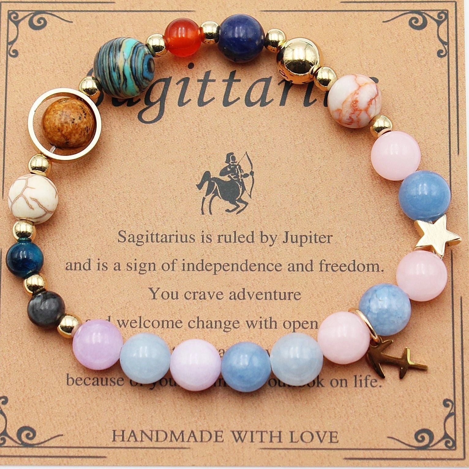 12 Constellation Morgan Stone Beaded Bracelet featuring detailed zodiac signs on 19mm beads