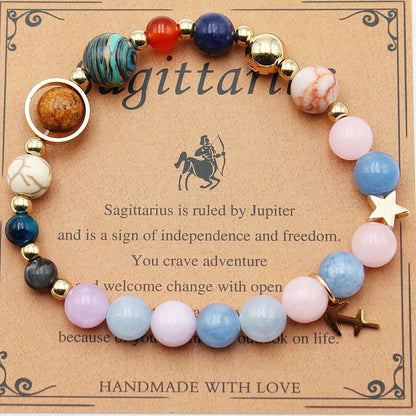 12 Constellation Morgan Stone Beaded Bracelet featuring detailed zodiac signs on 19mm beads