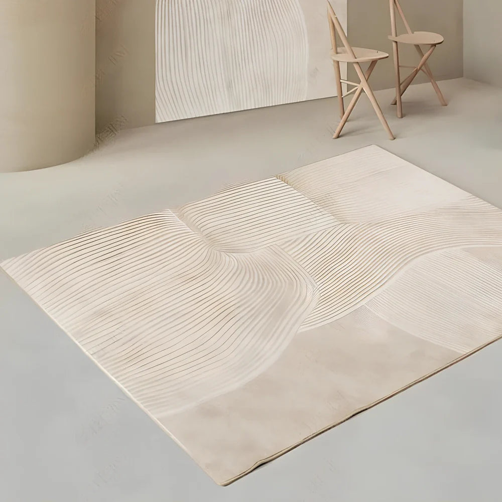 Rectangular Japanese cashmere carpet with striped pattern and non-slip backing in Veil F colour option