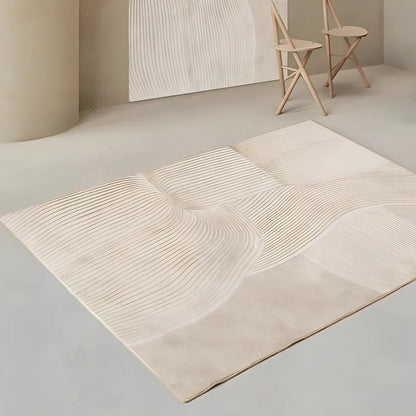 Rectangular Japanese cashmere carpet with striped pattern and non-slip backing in Veil F colour option