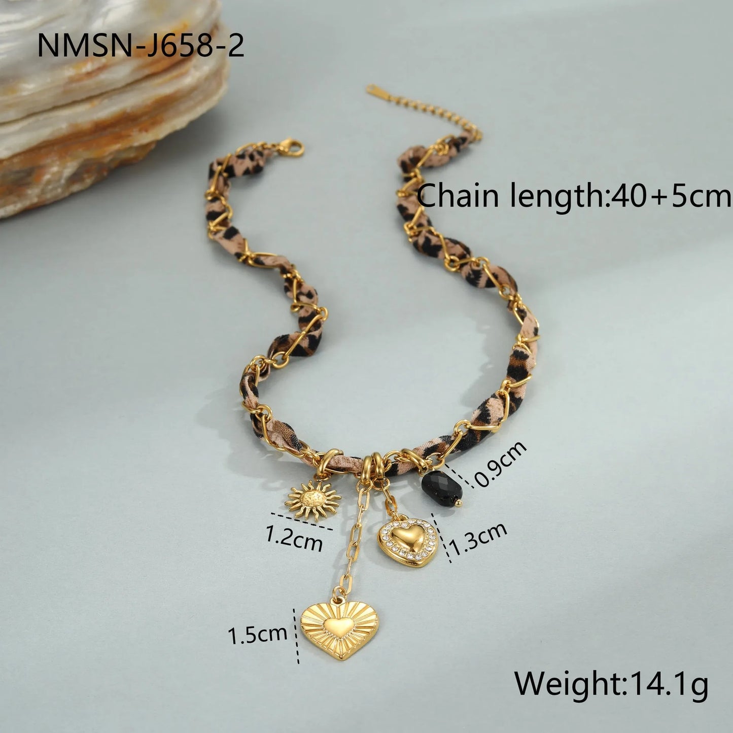 Stainless steel women's necklace with geometric leopard love pendant on 41-50cm chain