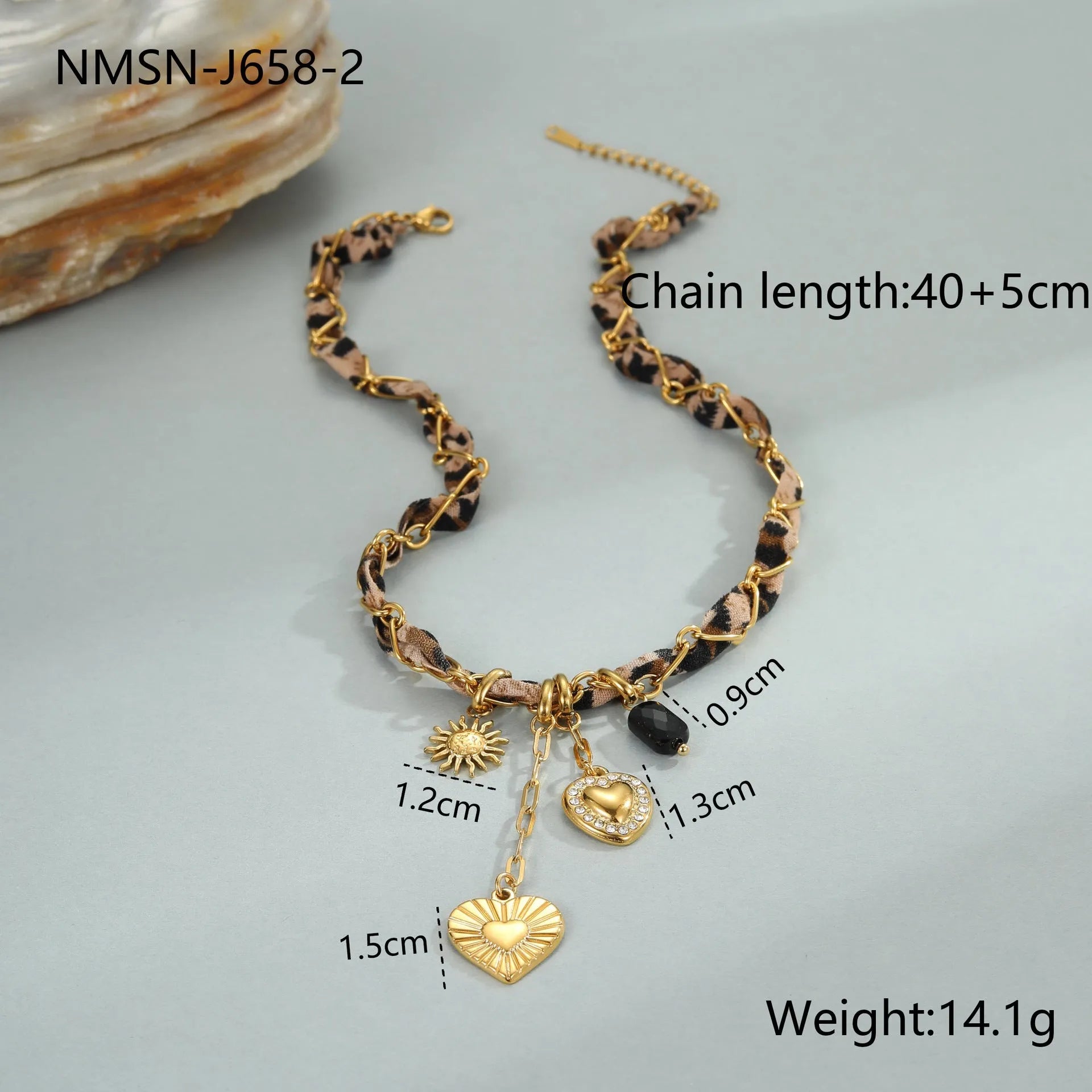 Stainless steel women's necklace with geometric leopard love pendant on 41-50cm chain