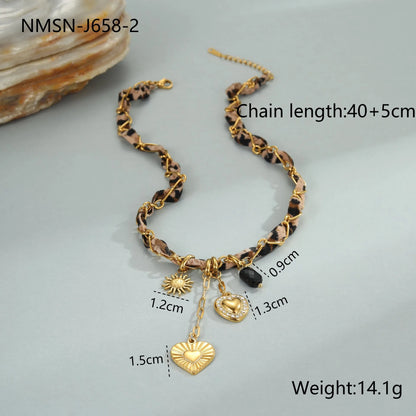 Stainless steel women's necklace with geometric leopard love pendant on 41-50cm chain