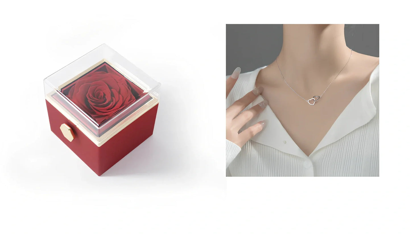 Acrylic rotating rose jewelry box in sapphire blue, 10cm diameter with three-layer storage and carrying bag