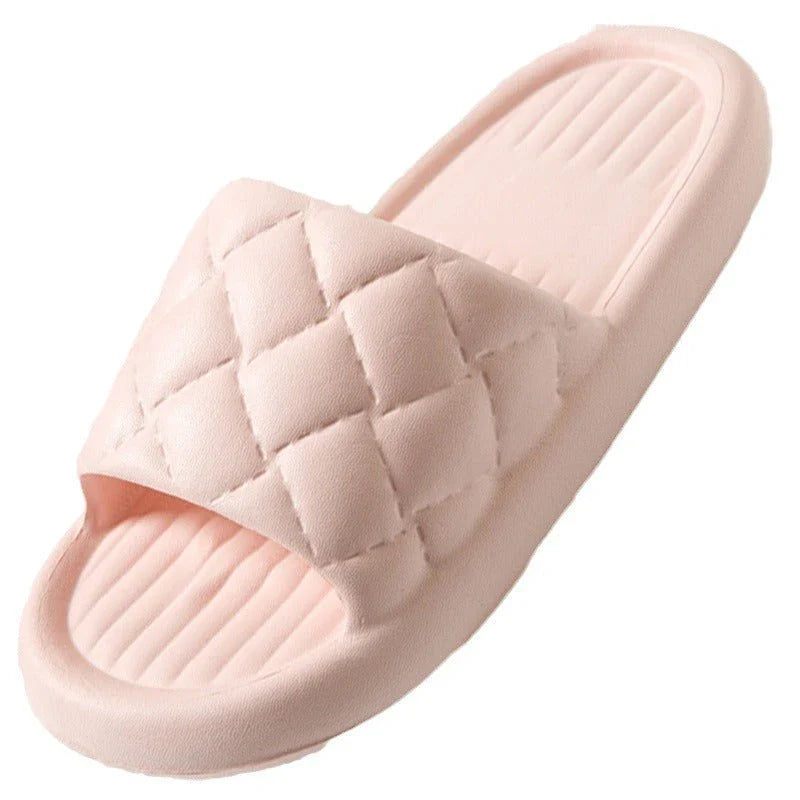 Stylish and comfortable EVA slippers with unique rhombus design, available in various colors for indoor and bathroom use