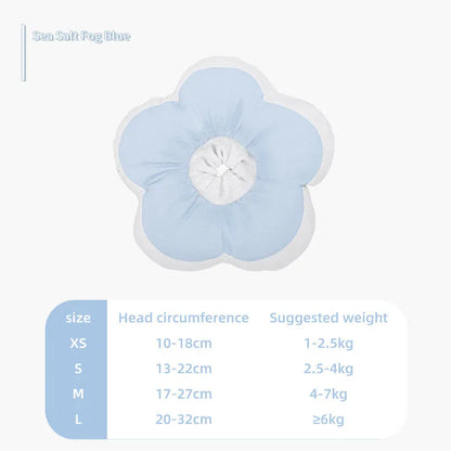 Cat wearing flower-decorated cotton neck collar in adjustable design for recovery use
