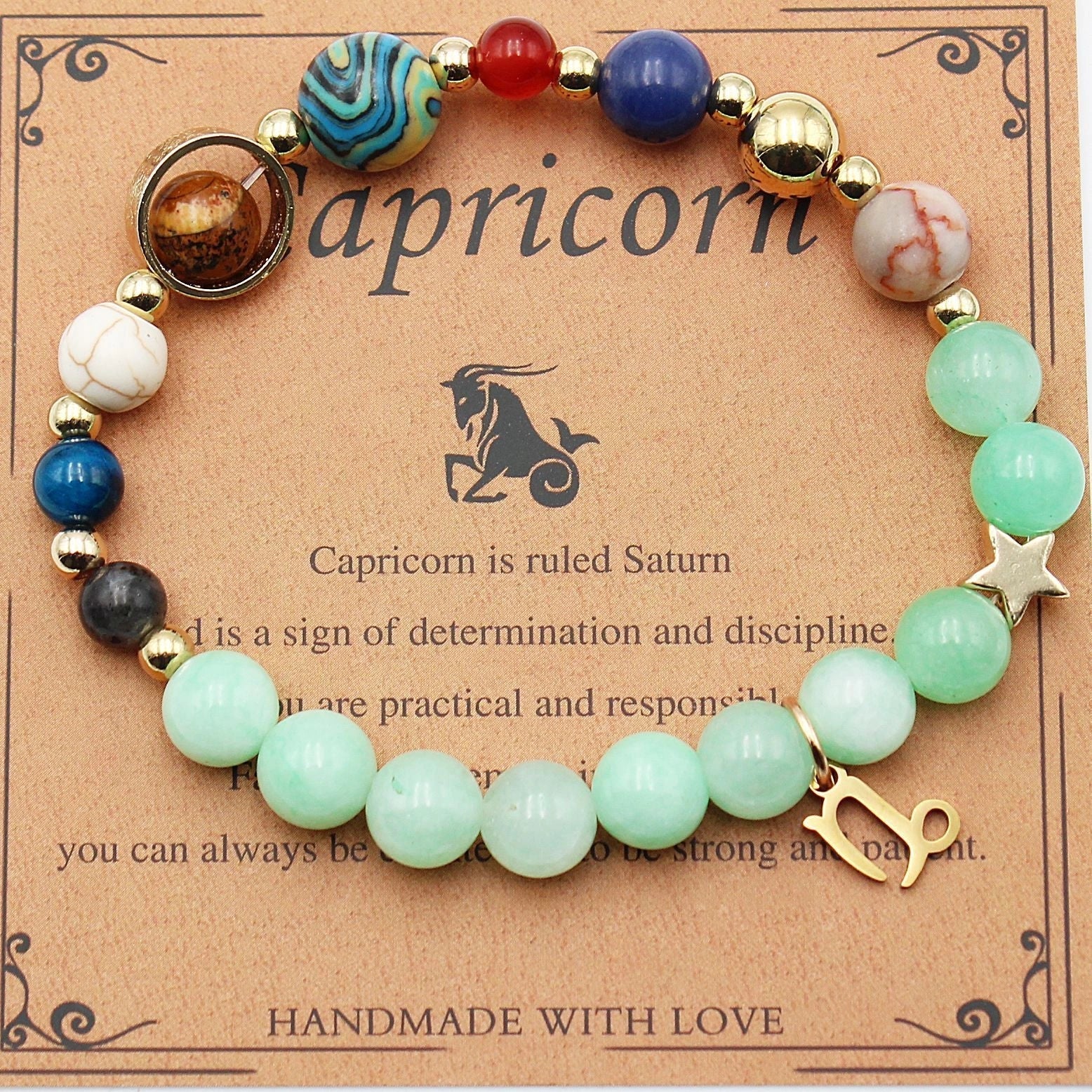 12 Constellation Morgan Stone Beaded Bracelet featuring detailed zodiac signs on 19mm beads