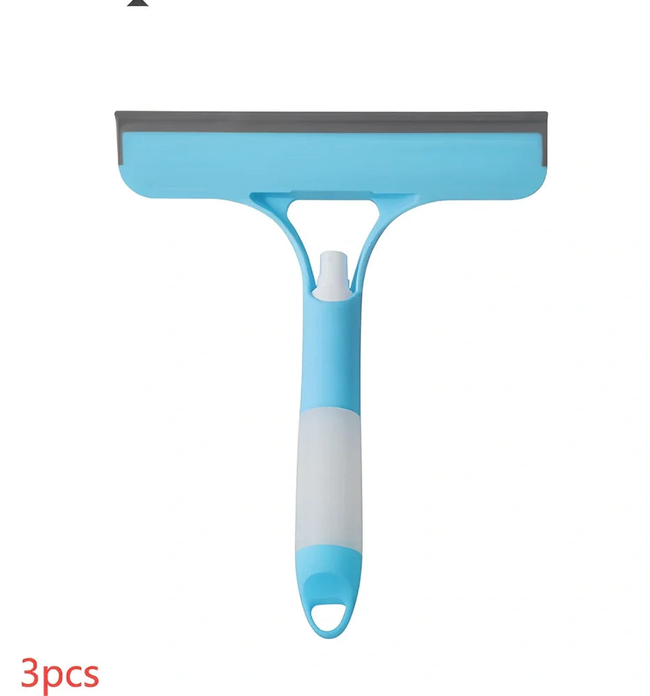 Double-sided plastic glass scraper in sky blue, 15cm long for removing household water stains