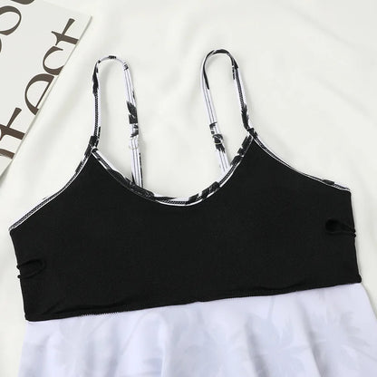 High waist double-layer printed swimsuit with polyester fabric for swimming activities