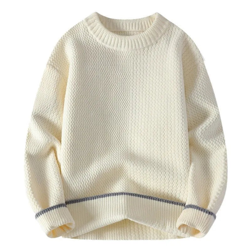Men's grey loose-fit pullover sweater with round neck and long sleeves for autumn wear
