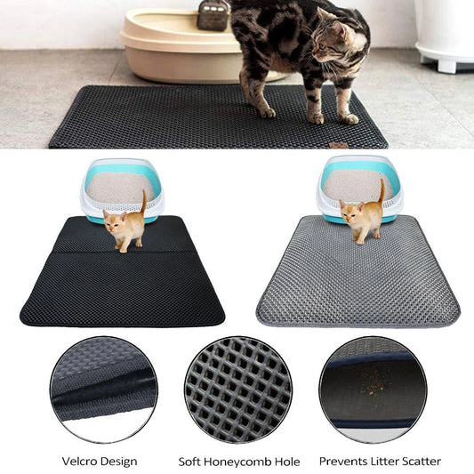 Versatile cat litter mat in different sizes and colors, featuring a dual-layer design to trap litter and protect floors