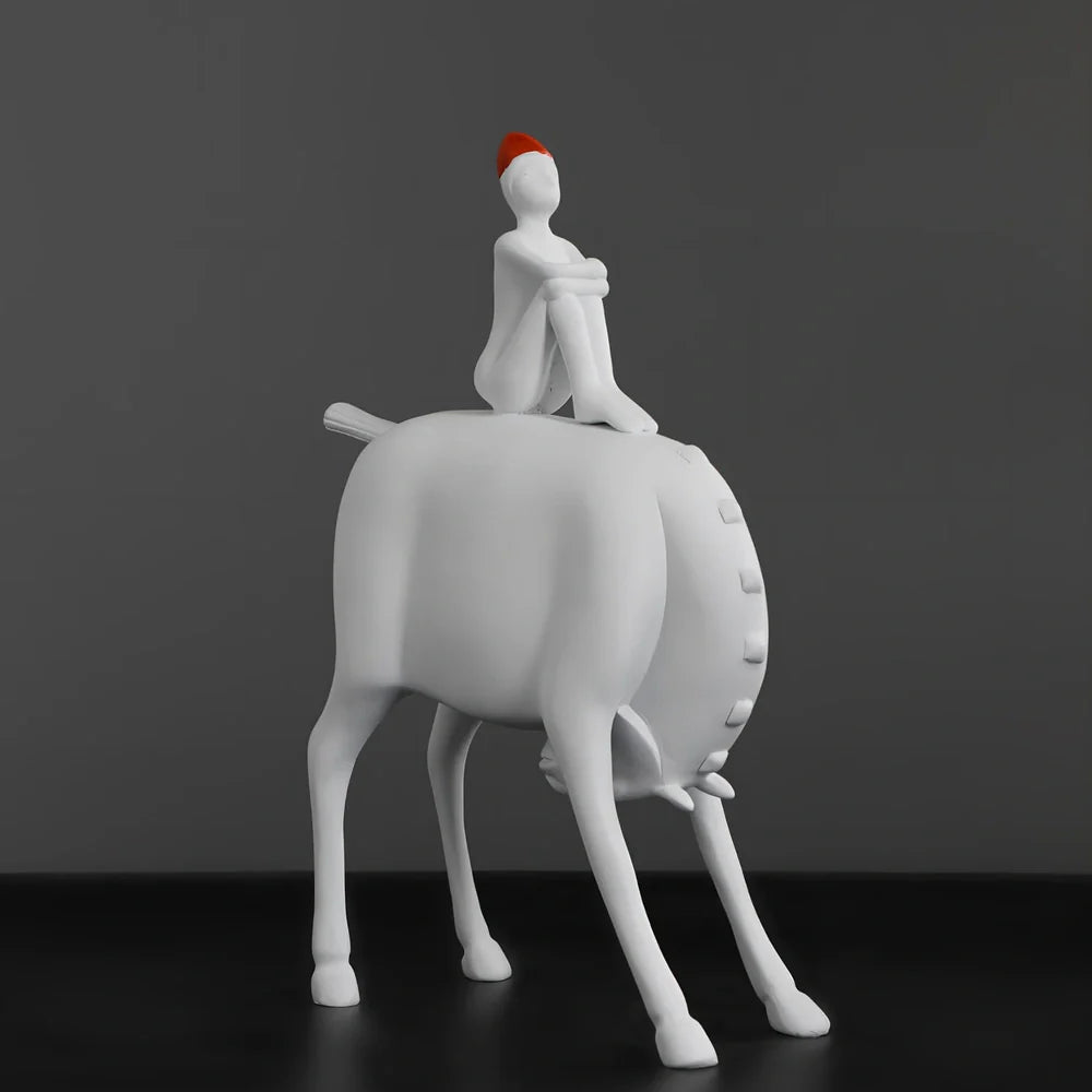 White resin animal ornament with modern simple style measuring 15cm height for children's room decor