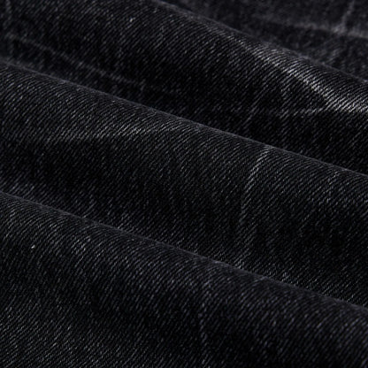 Black men's straight-leg jeans with an American washed old lightning crack distressed pattern.