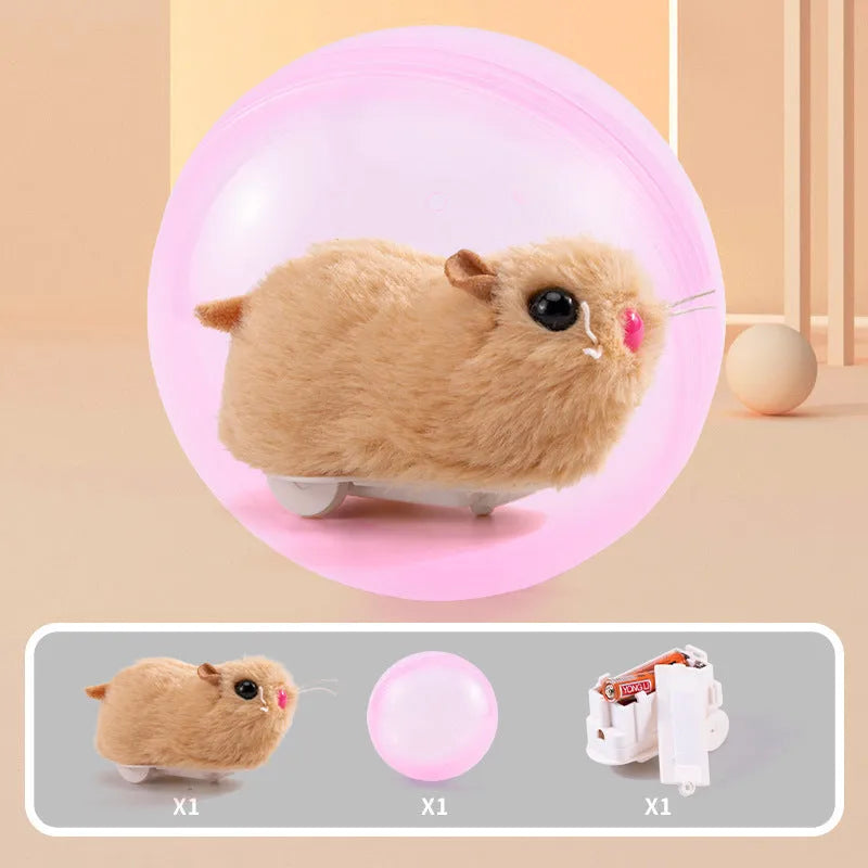 Hamster rolling ball toy with transparent plastic sphere and plush shell in beige hamster-gronder colour