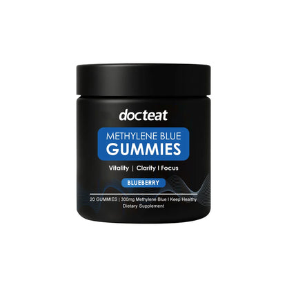 Pack of 20 fruit-flavoured soft candy gummies for body care supplement containing methylene blue trihydrate.