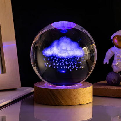 6cm crystal ball night light with Milky Way design on colourful base, USB cable connected