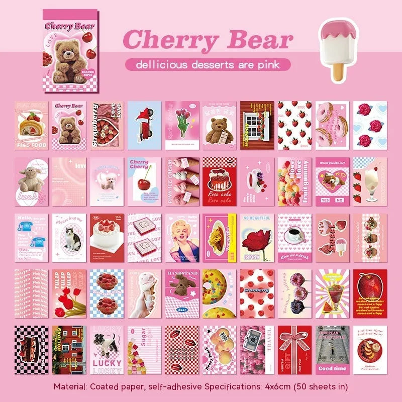American retro journal sticker book with 50 sheets of 4x6cm cartoon designs on copper board paper