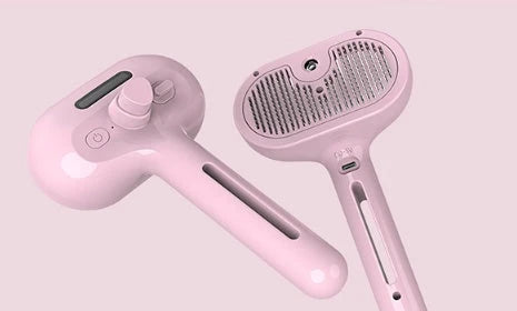 Premium pet grooming brush with integrated mister for effortless detangling and coat conditioning