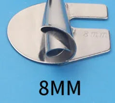 Spiral edge folder sewing hemmer with towel tube sizes from 3MM to 10MM, shown as single or set of eight