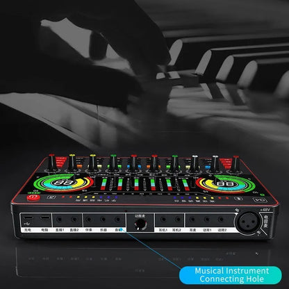 Professional G4 sound card set with capacitance microphone, LCD display and audio cables for live broadcast applications