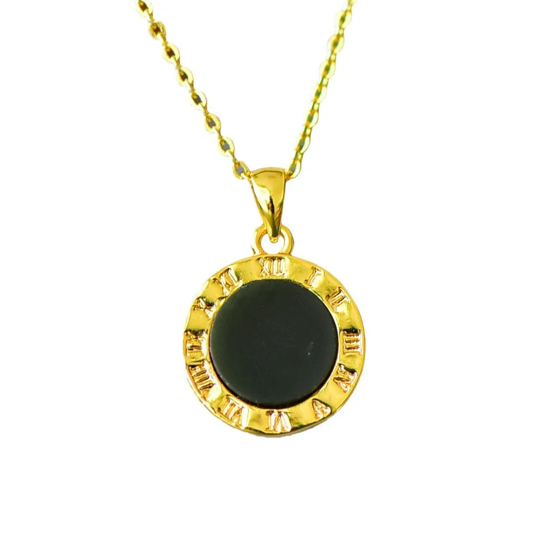 Flat grey Hetian Jade pendant with ink blue jade details and copper inlay on a necklace chain