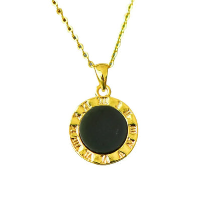 Flat grey Hetian Jade pendant with ink blue jade details and copper inlay on a necklace chain