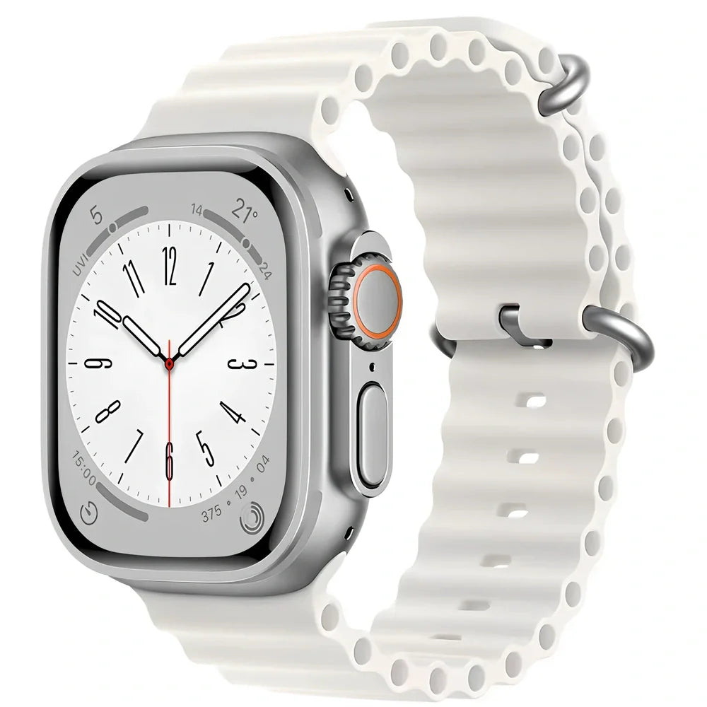 Ocean silicone watch band in midnight blue for Apple Watch 42mm, with buckle closure and flexible fit