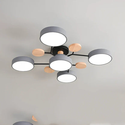 Modern round acrylic LED ceiling light with Scandinavian design in green, grey, or white colours