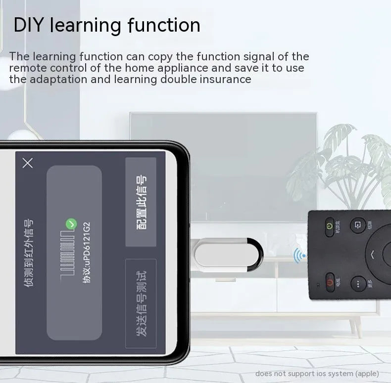 Smartphone infrared emission remote control with Type-C, Micro-USB, or Apple Lightning interface, 30x11x7.5mm, key ring and silicone cover