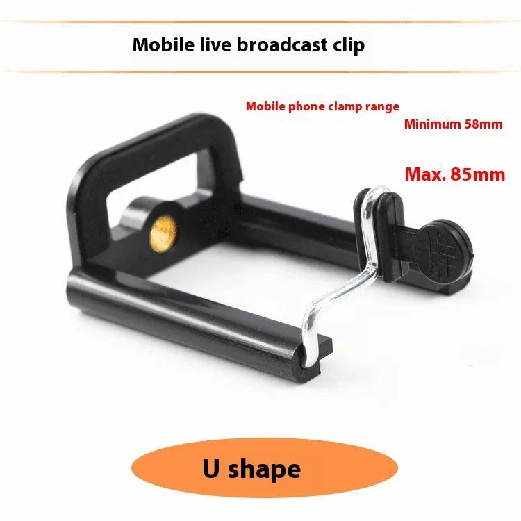 U Mobile Phone Clip Hose Bracket: A plastic universal holder that attaches to hoses for hands-free mobile use, measuring 8cm x 5cm with a secure grip.