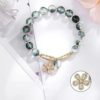 Green Ghost crystal beaded bracelet with Sakura design for women