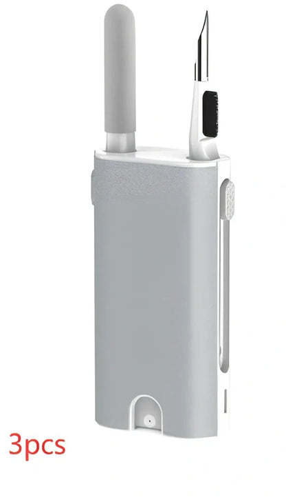 White 5-in-1 cleaning pen kit with sponge brush metal tip and microfiber cloth for earphones phones and screens 3.8x7.5x1.8 cm
