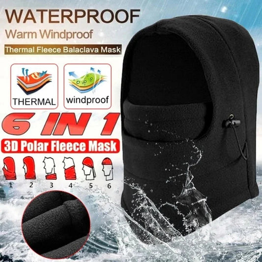 A versatile windproof ski hat with an integrated face mask and neck gaiter, providing complete protection from the elements during outdoor activities.