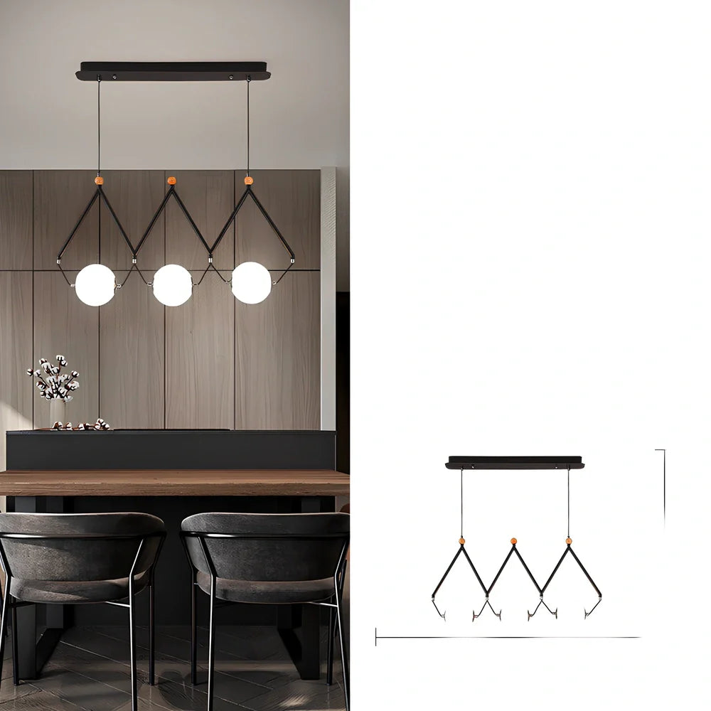 Multi-head LED pendant lamp with glass shades in black or gold, measuring 45-120cm diameter