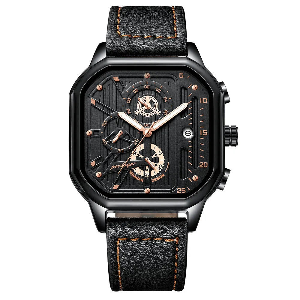 Men's sports watch with 8mm case in multiple colour options including black shell gold nail