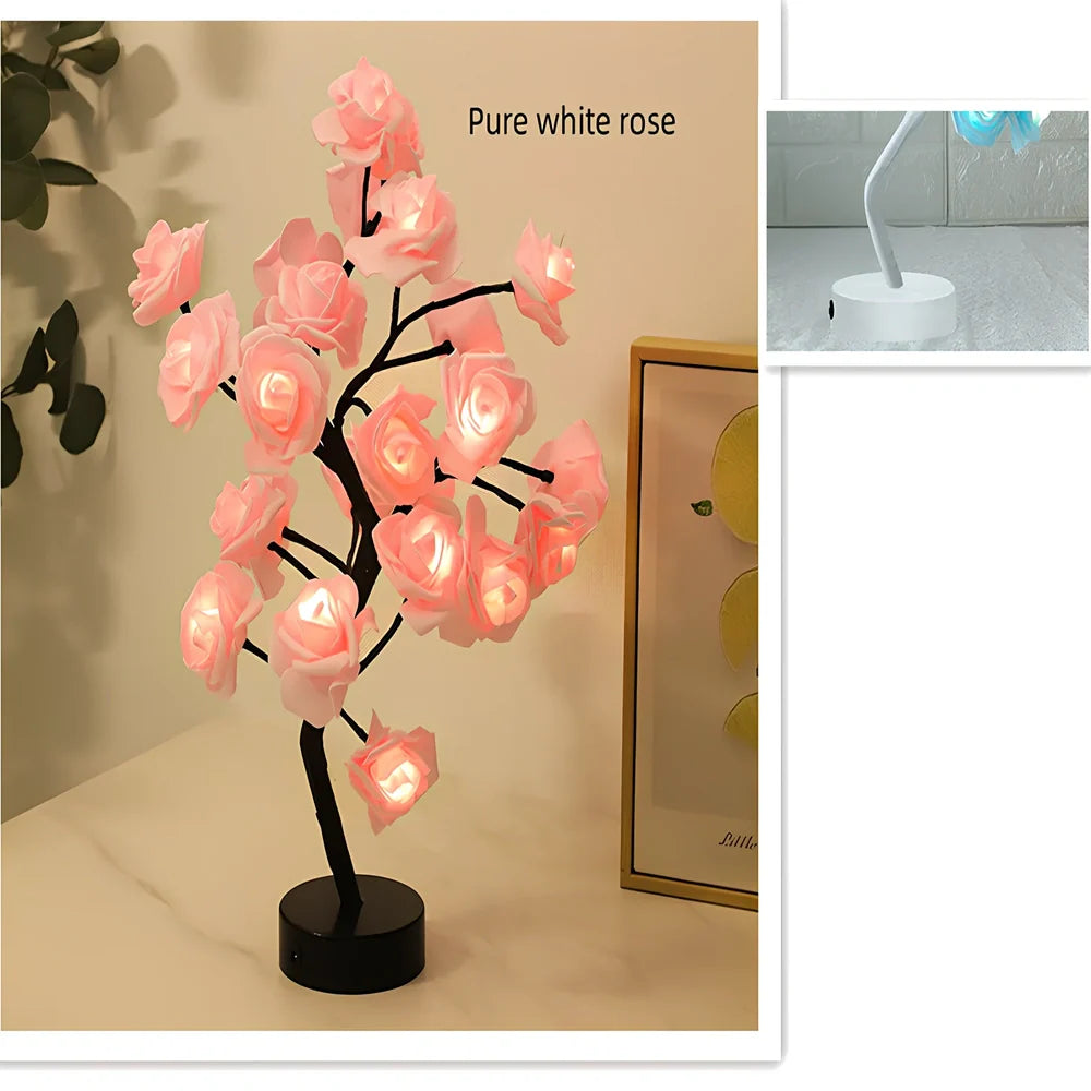 LED rose table lamp with flower design measuring 450mm height with USB power connection