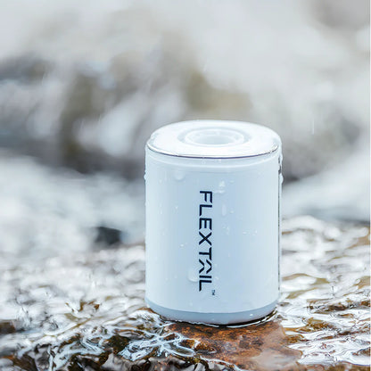 White portable USB camping inflator with 1300mAh battery, 4kPa inflation, 11x10x5cm size