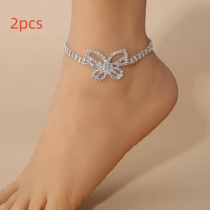 Gold and silver full diamond butterfly rhinestone anklet with adjustable length