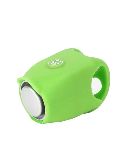 Electronic bicycle horn in six colour options showing compact plastic design for handlebar mounting
