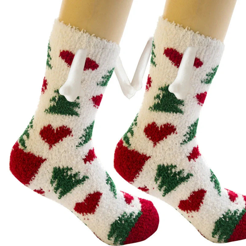 Christmas couple socks with magnetic connection feature and 3D animal patterns