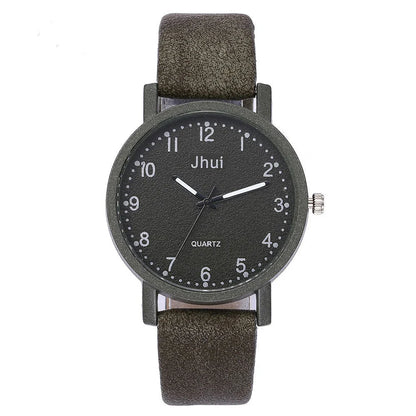 Stylish quartz watch with simple numeric dial, stainless steel clasp, and PU leather strap in various colors