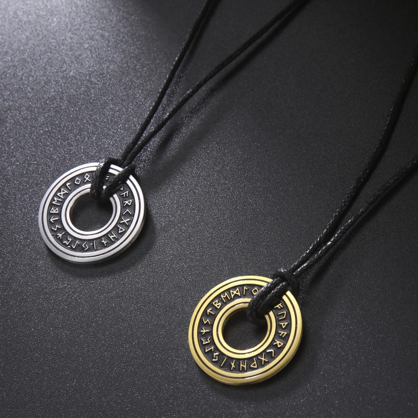 Stainless steel Norse rune necklaces with various Viking symbols and designs