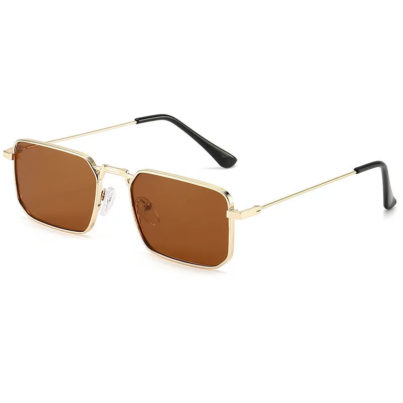 Square men's steampunk sunglasses with a quadrilateral frame, shown in gold, silver, and black colour options.