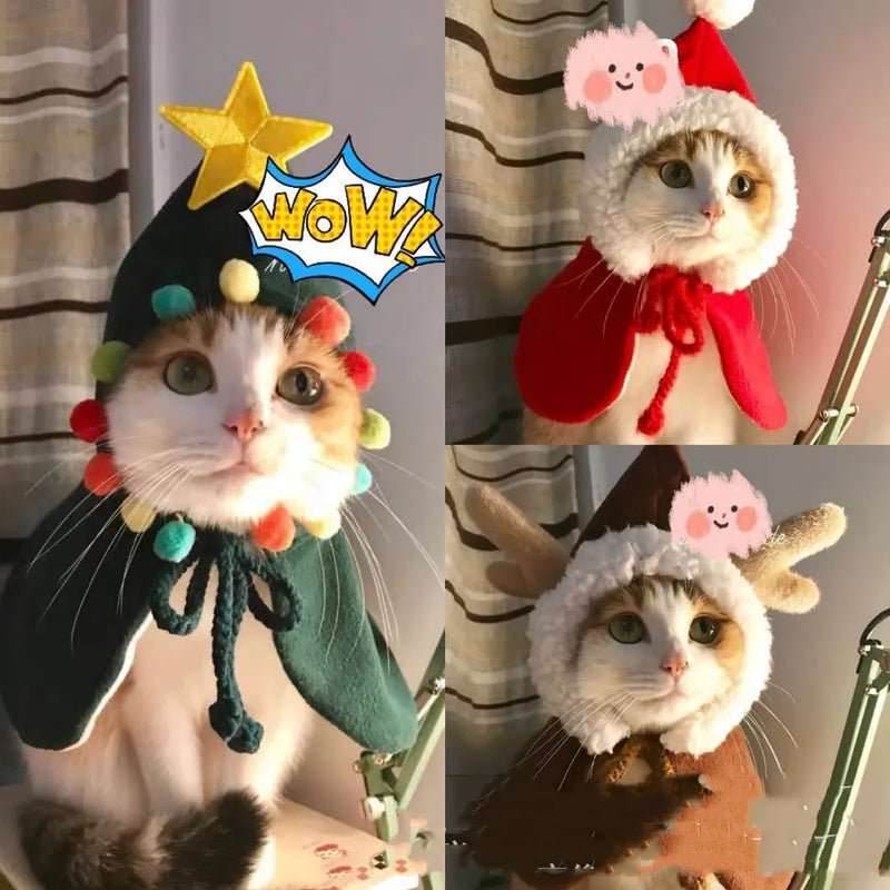 Dog Shawl or Cat Cloak Pet Clothes in Christmas Red, Christmas Green, or Elk Colours Available in S, M, or L Sizes for Small Pets Made from Cloth Fabric