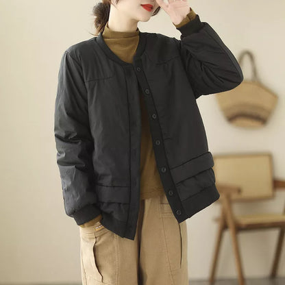 Retro cotton padded jacket in black, green, or khaki with practical pockets