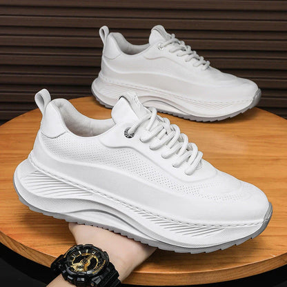 Men's Stylish Thick-Sole Athletic Sneakers in Black, Beige, and Beige Black Colors