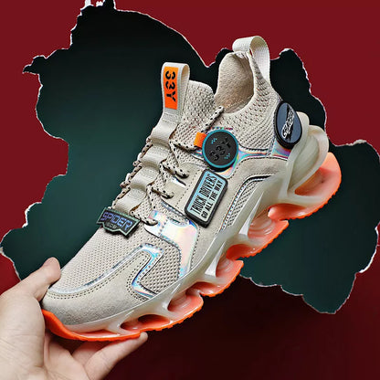 Men's Hollow Blade Shock Absorption Sports Shoes in Apricot, Black, and White